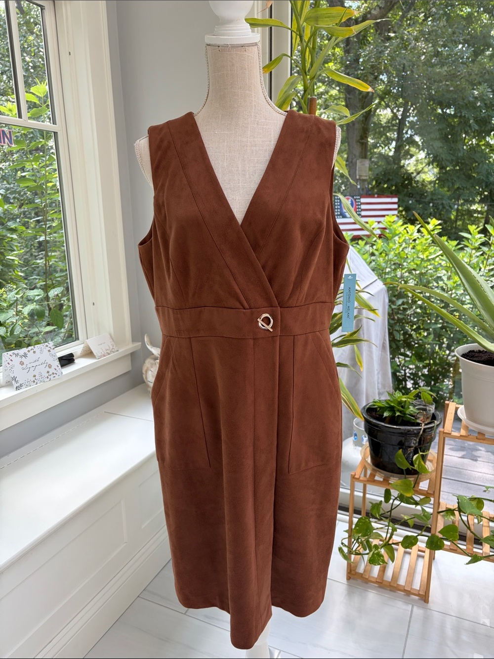 ANTONIO MELANI Faux-Suede V-Neck Sheath Dress